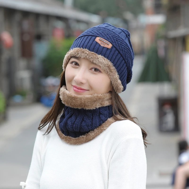 Шапка и шарф для женщин мужчин зимняя теплая шерстяная шапка унисекс с капюшоном