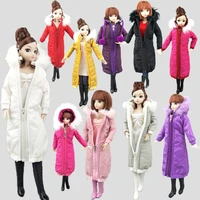 pretty long coat cotton dress for barbie doll clothes hoodie parka for 16 bjd kids toy winter wear jacket dolls accessories