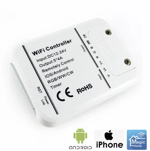 2 шт./партия, 5-канальный контроллер Wi-Fi RGB CCT, Вход: 12-24 В постоянного тока