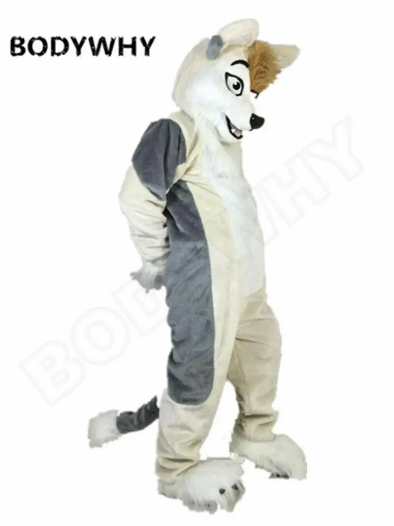 Новый длинный меховой пушистый костюм с изображением хаски собаки волка