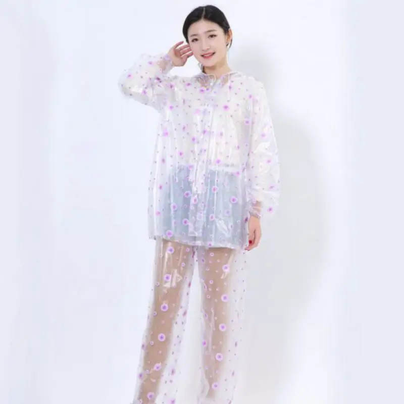 Плащ из материала EVA для взрослых Разделение прозрачный в горошек дождевик с