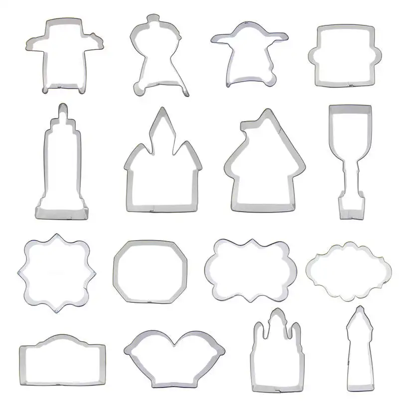 

16 Style Stainless steel Cookie Cutters Moulds Geometry Shape Biscuit Mold DIY Fondant Pastry Decorating Baking Kitchen Tools