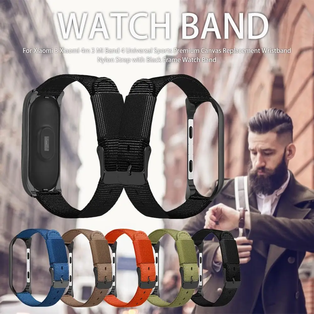 Для Xiao mi 3 mi Band 4 Универсальный спортивный предварительно mi um сменный Браслет из парусины нейлоновый ремешок с черной рамкой ремешок для часов