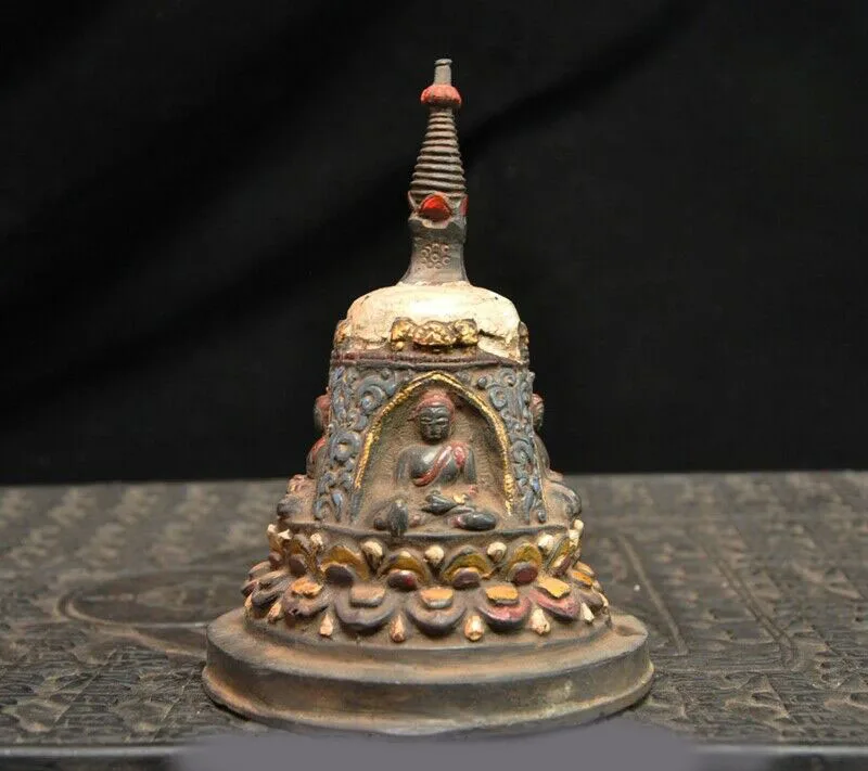 

Свадебное украшение 6 "Старый Тибет Храмовая бронзовая фигурка расписанная Sakyamuni башня Будды молитва колокол Чжун статуя