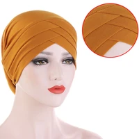 new forehead cross turban cap muslim headscarf candy colors headband women inner hijabs chemo hat fashion hair accessories