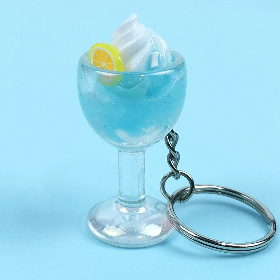 Blue Acrylic Cute Keychain Ice Cream Pearl Milk Tea Drink Bottle Keyring Bag Pendant Couples Women Men Girl Gift Trinket Dropshipping - Цвет: Blue