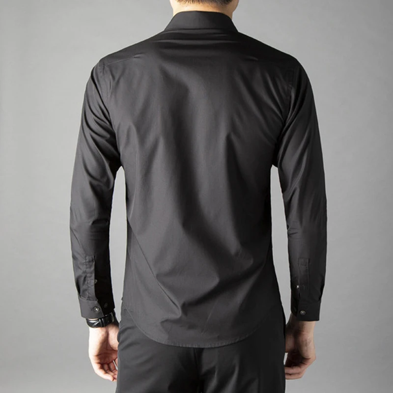 Европейская модная мужская рубашка бренд череп вышивка Chemise homme повседневные мужские рубашки однотонные тонкие рубашки мужские S-3XL