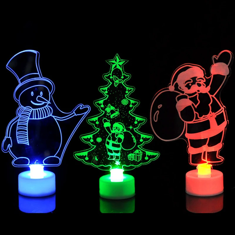 

Luminous Colorful LED Acrylic Christmas Tree Snowman Santa Claus Night Light Gift Christmas Decoration Supplies 1 piece
