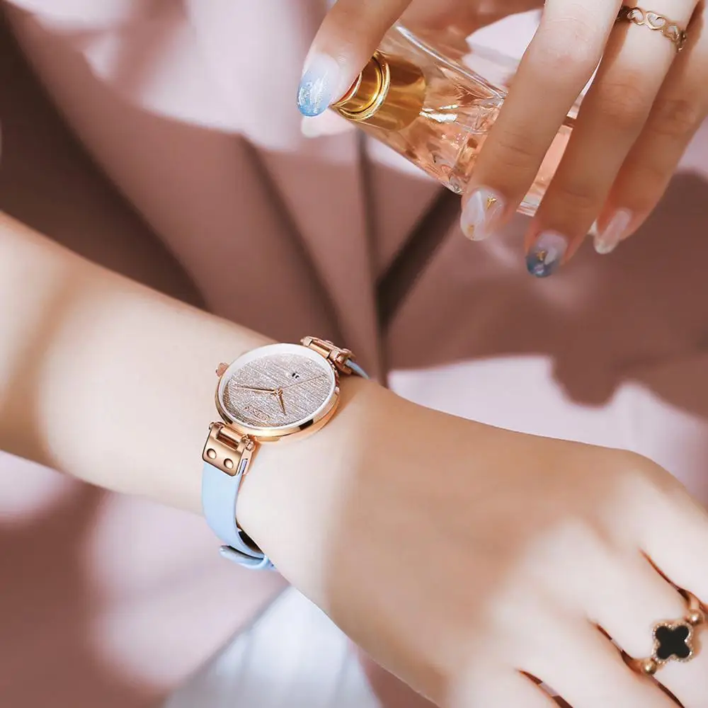 OLEVS часы женские из розового золота кварцевые кожаные тонкие простые модные