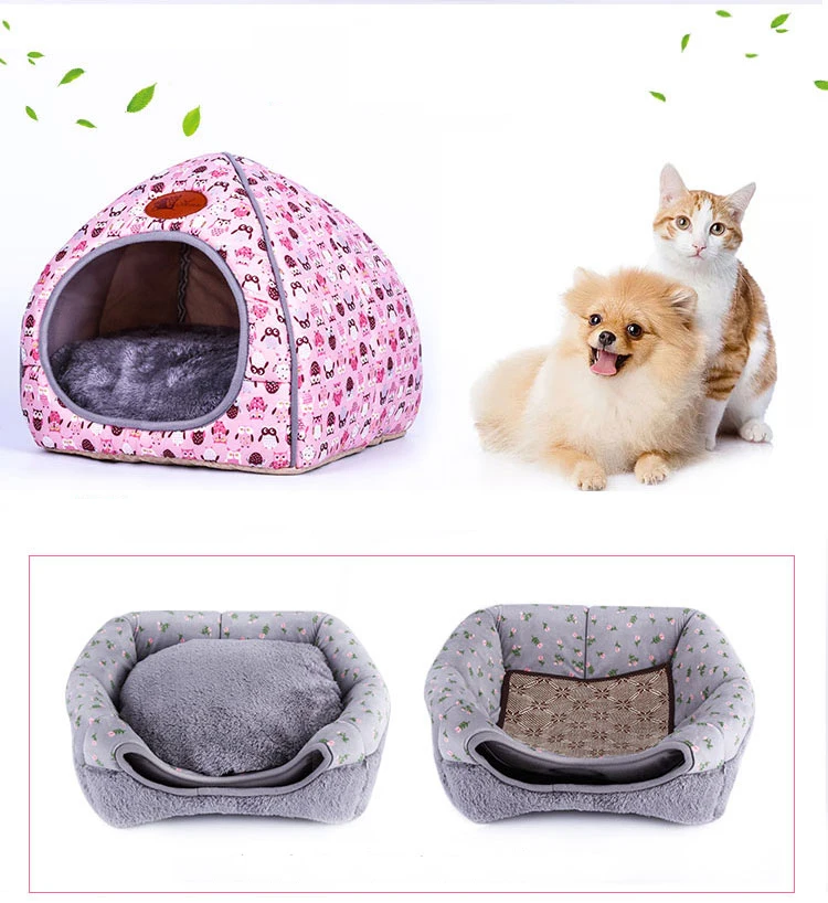 Двойная съемная кровать для кошек теплая Лежанка домашних питомцев зимняя