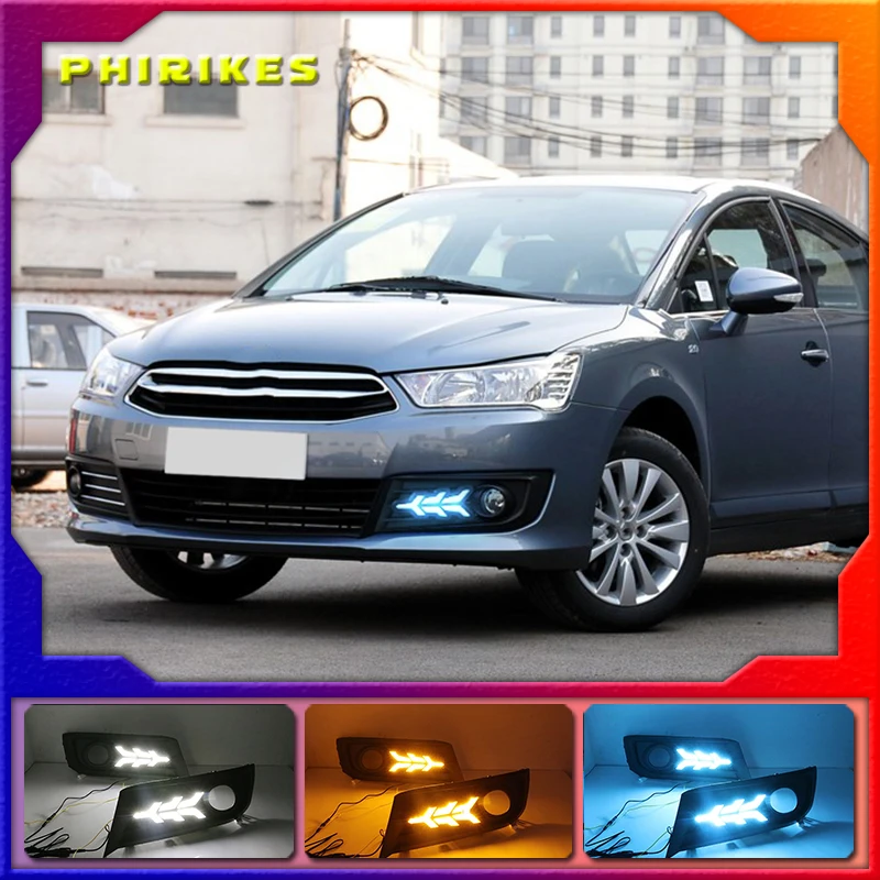 

СВЕТОДИОДНЫЙ DRL Противотуманные фары светильник + передние противотуманные фары светильник для Citroen C-Quatre 2012-2018 монитор измеряет динамическое перемещение желтый сигнал поворота