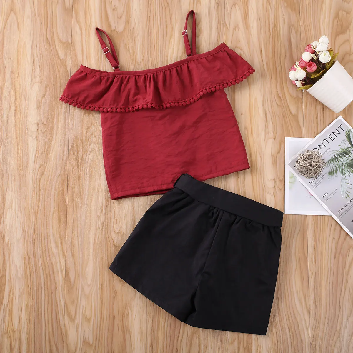 Комплекты одежды для маленьких девочек от 1 до 6 лет Однотонная футболка с