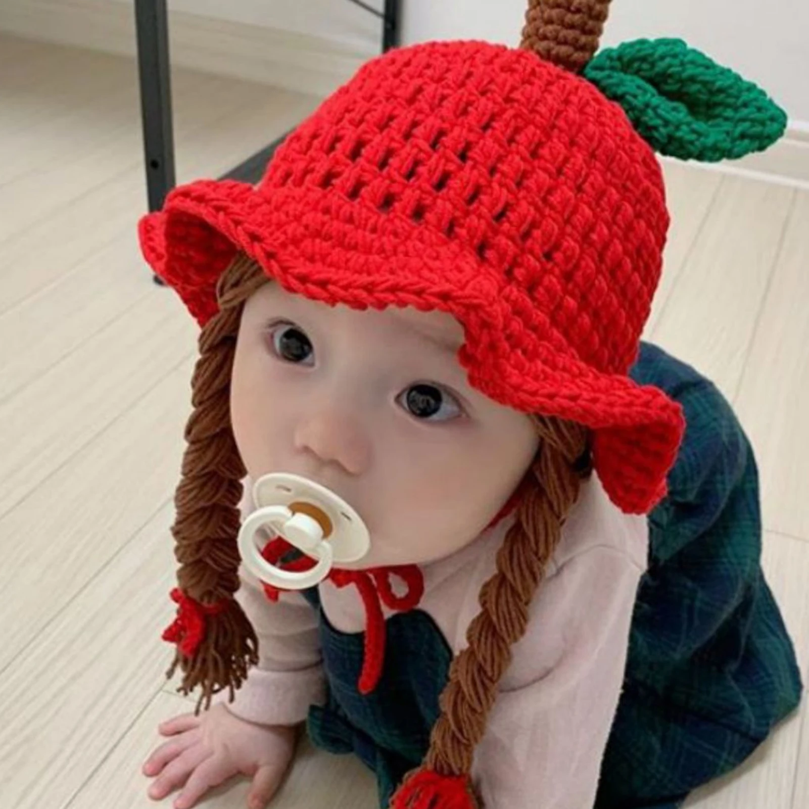 

Baby Girls Knitted Hat Autumn Winter Braided Wig Woolen Yarn Knitted Hat Warm Cap Photography Prop Ear Protection Hat Hot Sale