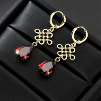set of earrings for women 2021 trend chinese knot copper alloy 3a vintage zircon plated in 18k true gold pomp jewelry