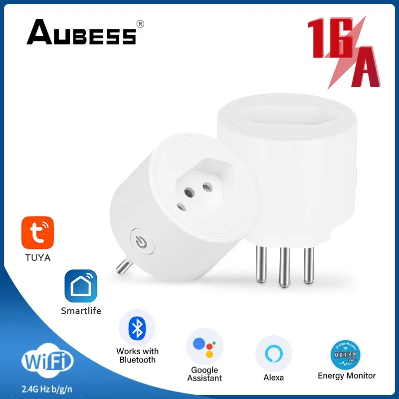 

AUBESS Tuya WiFi Smart Plug 16A Brazil Standard Smart Life APP Remote Timer Socket Voice Control Works For Google Home Alexa