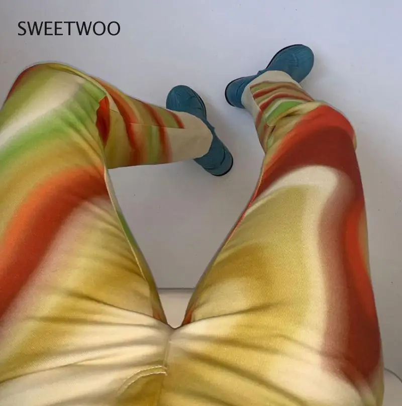 

Fashion Summer Tie Dye Print High Waisted Wide Leg Pants Trousers Long Spring Vintage Casual Sexy Bodycon Pants