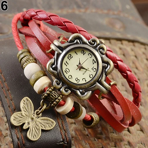 

Women's Casual Vintage Multilayer Butterfly Faux Leather Bracelet Wrist Watch Ladies Female Clock Montre Femme Relogios 2017 Hot