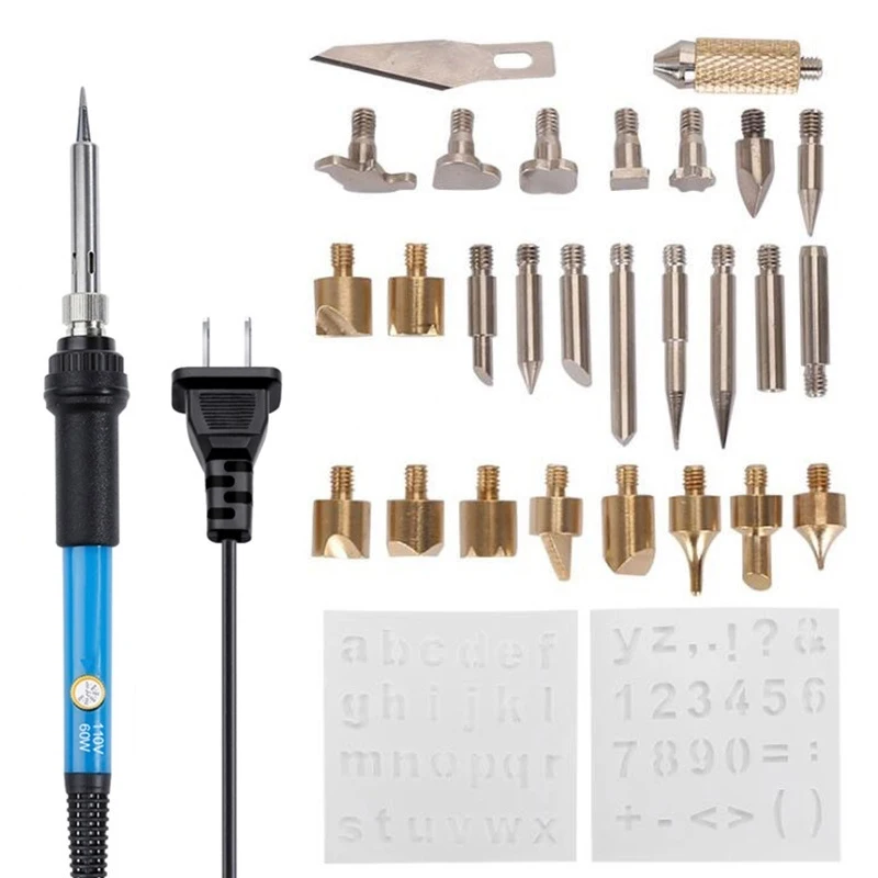 

60w Soldering Iron Carving Pyrography Tool Adjustable temperature Wood Embossing Burning Solder Pen Set 30 in1 Welding tools Kit