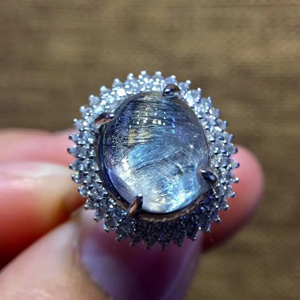 Регулируемое кольцо из натурального брукита рутилированного кварца с