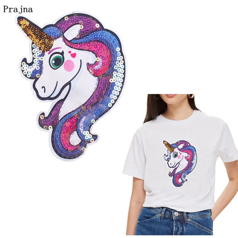 Prajna красочные нашивки с блестками в виде единорога для одежды аппликация сделай