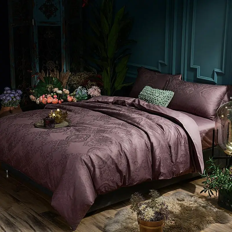 Роскошный Восточный жаккардовый Комплект постельного белья фиолетового и