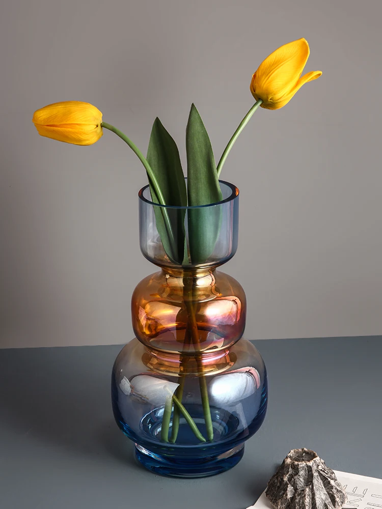 

Modern Light Luxury Vase Minimalist Domestic American Style Glass Vase Transparent High Quality Jarrones Room Decoration EJ50FV