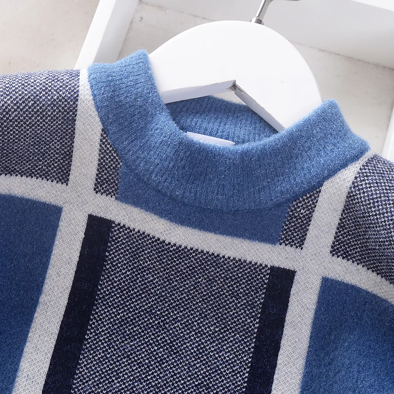 Осенне зимние вязаные свитера для маленьких мальчиков пуловер в клетку Детские