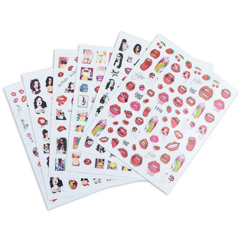 

New Valentine's Day Sexy Red Lips Nail Stickers Street Beauty Waterproof Nail Stickers for Personalized Girl Nail Decoration DIY