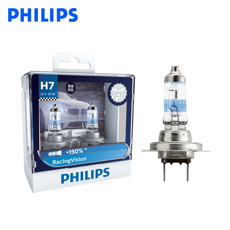 Philips H7 12V 55W Racing Vision более 150% яркие Автомобильные фары Автомобильная галогенная