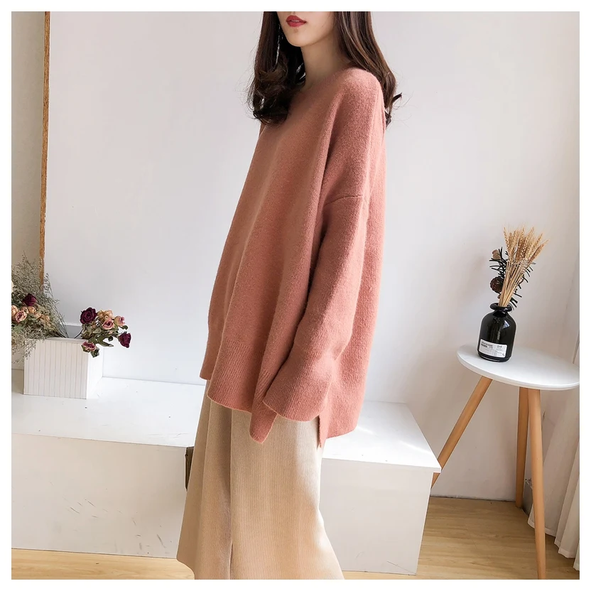 Женское трикотажное платье-свитер длинное прямое платье с круглым вырезом и