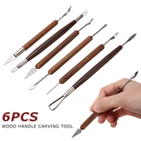 6pcs ceramic clay diy tool set polymers wax sculpture carving tools set wooden handle pottery modeling clay tools kit