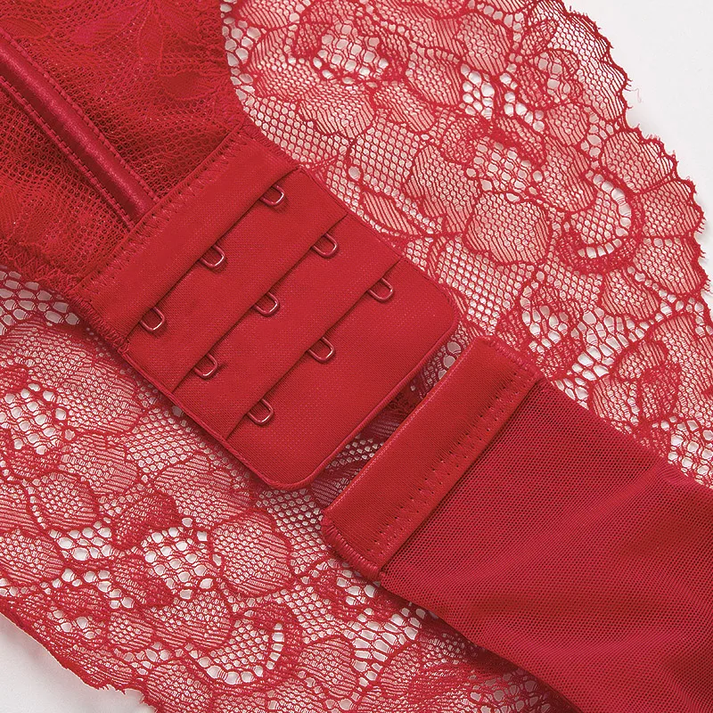 

High Cut Sexy Body Women Lingerie Thin-Padded Bodysuit Strappy Cup Underwire Bra and Brief Set Hollow Out Back Underwear