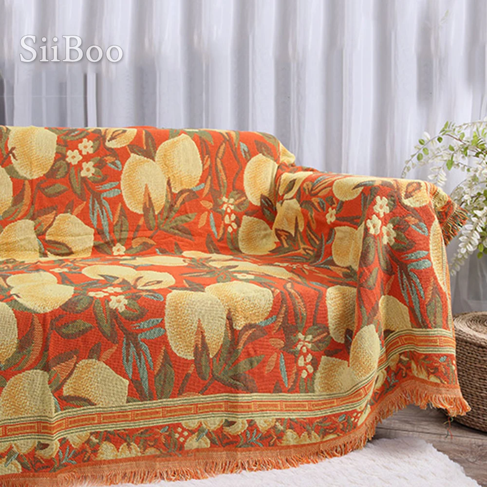 Декоративное покрывало из 100% хлопка в пасторальном стиле одеяло оранжевого и