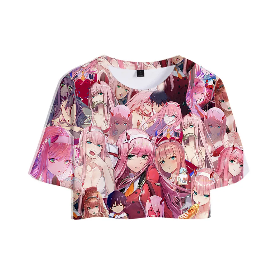 Новый Harajuku 3D DARLING в FRANXX футболка женский кроп топ для девочек женщин сексуальная
