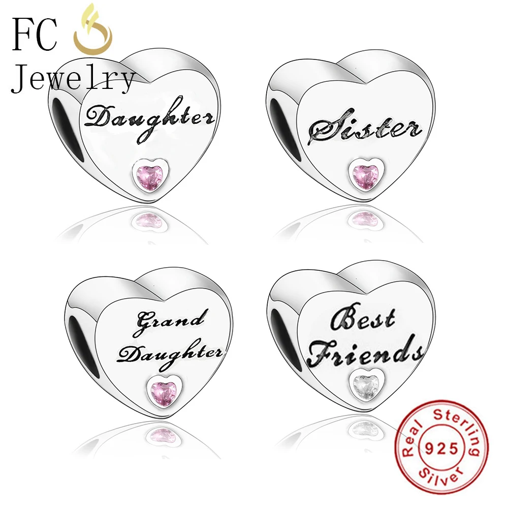 FC ювелирное изделие оригинальный браслет 925 серебро сердце бусины из розовых
