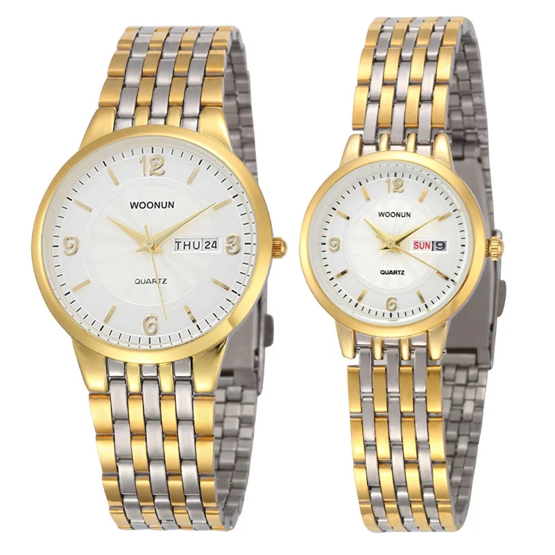 New Couple Watch Lovers Watches Waterproof Quartz Stainless Steel Date Day Watches Luxury Gold Watches Valentine's Day present