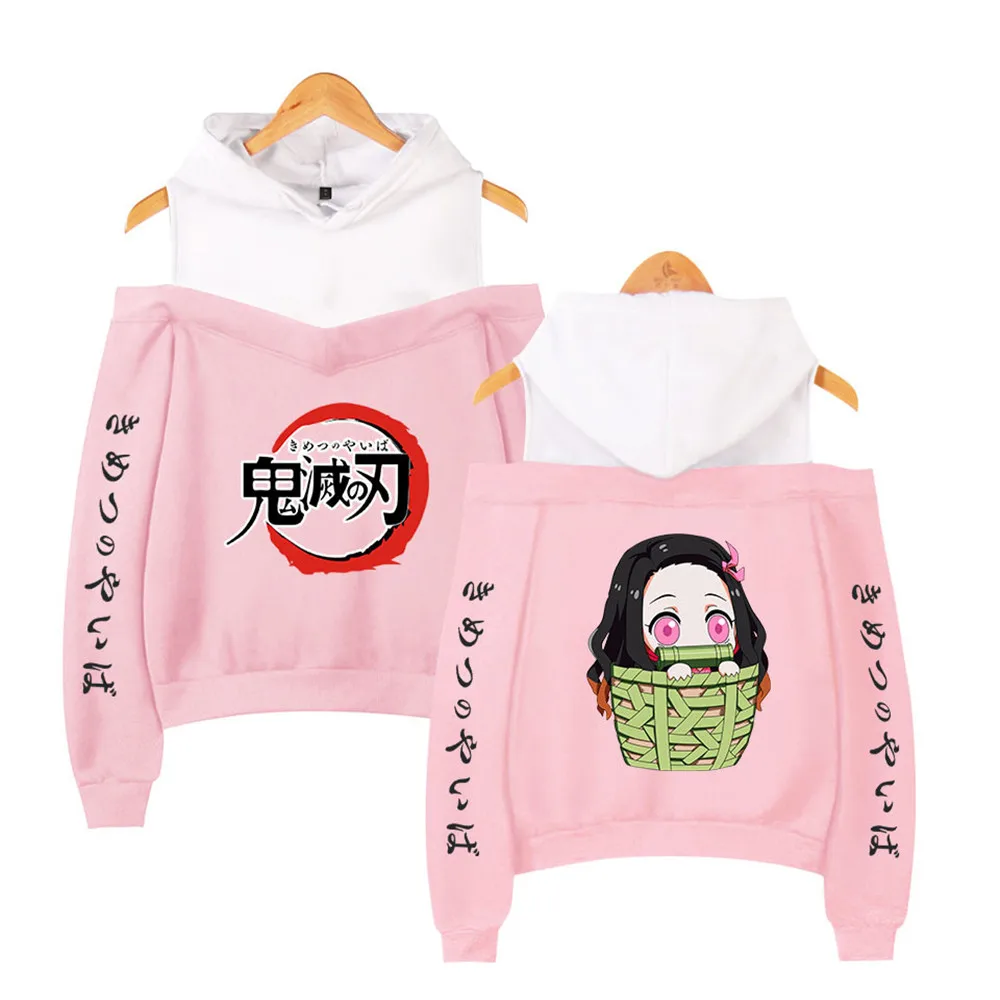 

KPOP Demon Slayer Girl Women Hoodie Creative Anime Clothes No Yaiba Kimetsu Off Shoulder Sweatshirts Nezuko Kamado hoodies women
