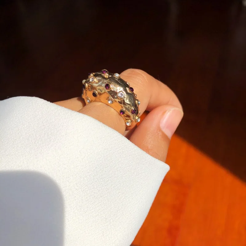 Металлическое кольцо SRCOI в стиле панк смешанные кристаллы барокко модное ретро