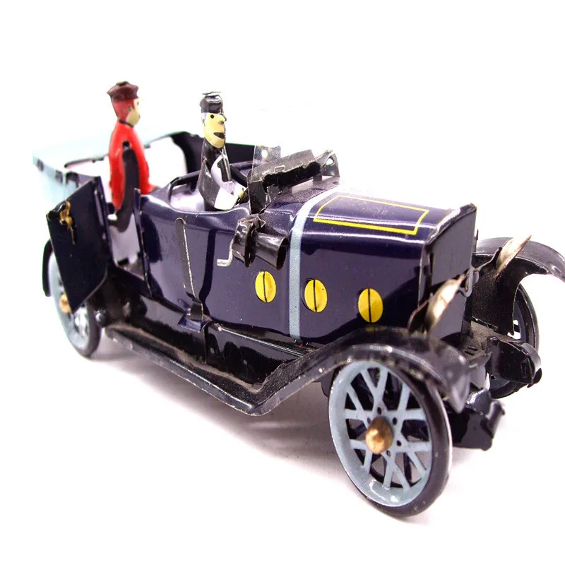 

[Funny] Adult Collection Retro Wind up toy Metal Tin Two people Vintage luxur car Mechanical toy Clockwork toy figures kids gift