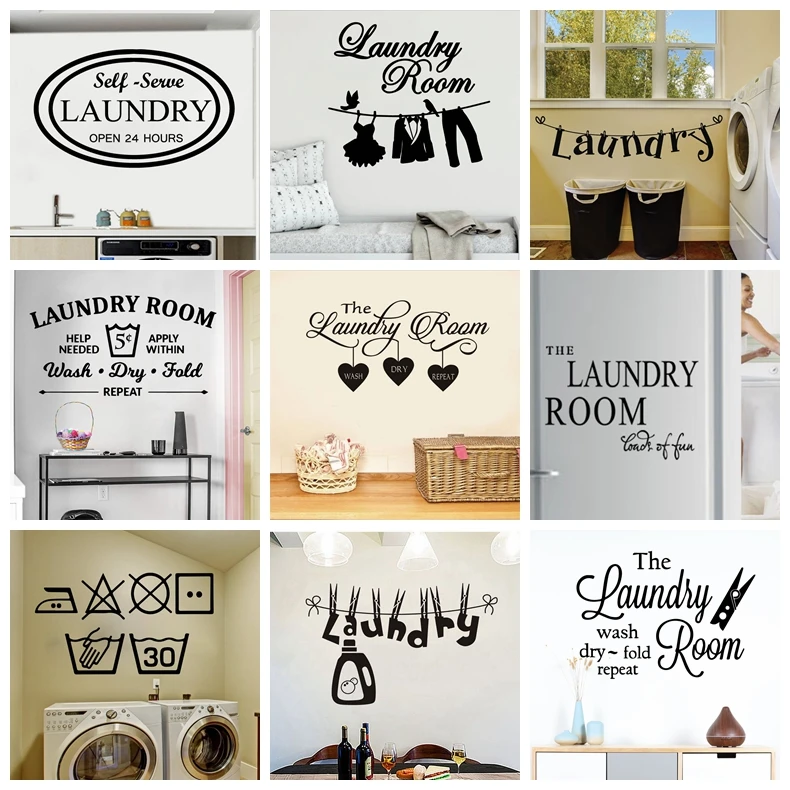 Прачечная стиральная цитаты и знаки стены Стикеры украшения для стиральной