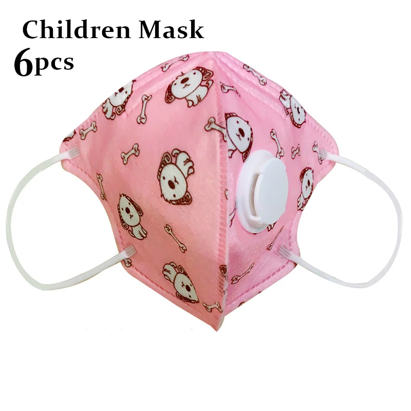 6 шт. PM2.5 Нетканая маска детская против смога для лица с дыхающим клапаном дышащая