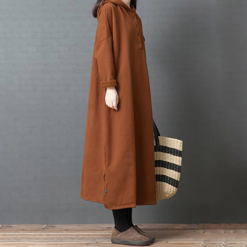 Осеннее модное женское платье с капюшоном длинным рукавом повседневное