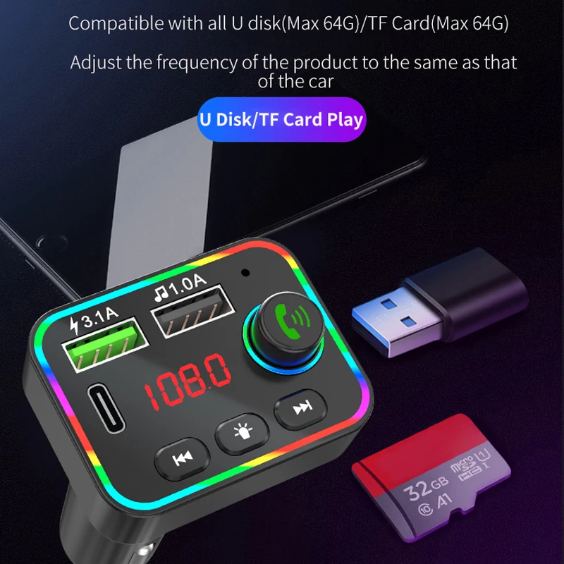 

FM-трансмиттер автомобильный F6 с поддержкой Bluetooth 5,0 и быстрой зарядки