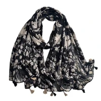 2021 brand new designer women scarf black floral patchwork viscose spring autumn shawl wrap hijab lady pashmina foulard 18090cm