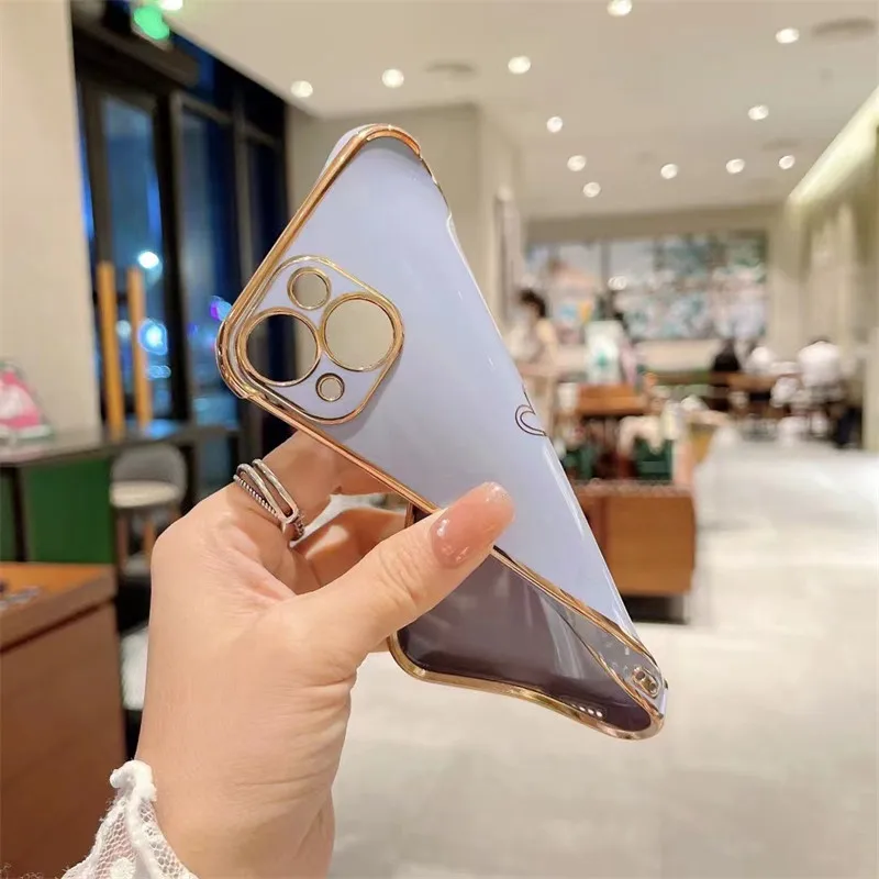 Candy Color Love Heart Phone Case For iPhone 11 13 12 Pro Max X XR XS Mini 7 8 Plus SE 2020 Electroplated Lens Protection Cover
