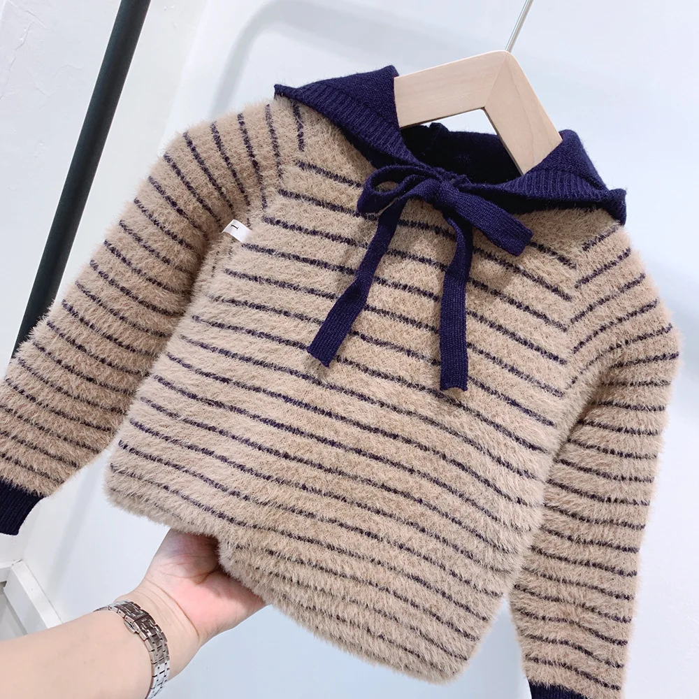 Children's boys and girls hooded hooded striped sweater