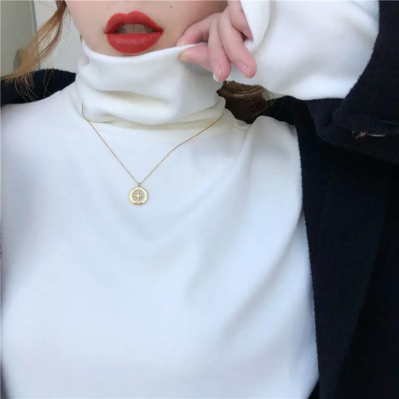 Женские футболки Женская водолазка осенне-зимняя футболка с воротником-стойкой