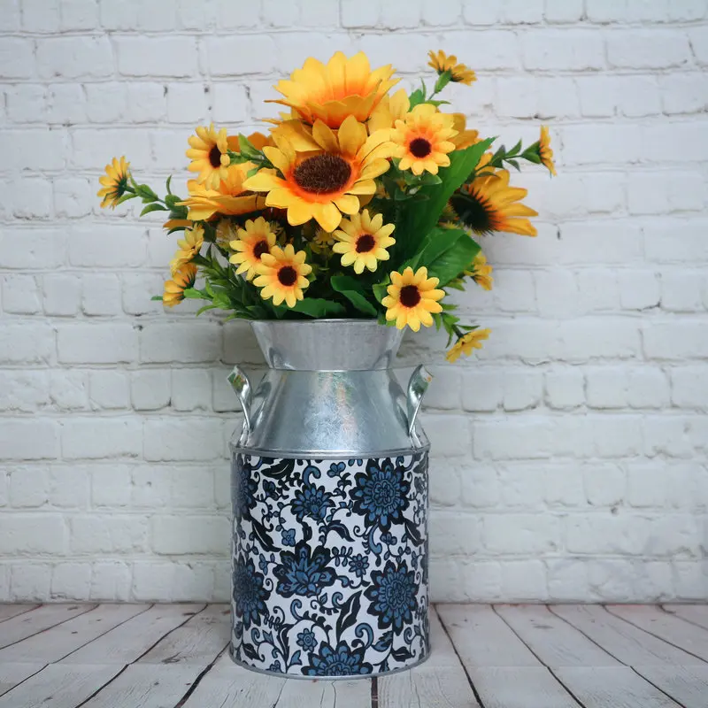 Металлическая ваза для цветов высокая оцинкованная Цветочный кувшин