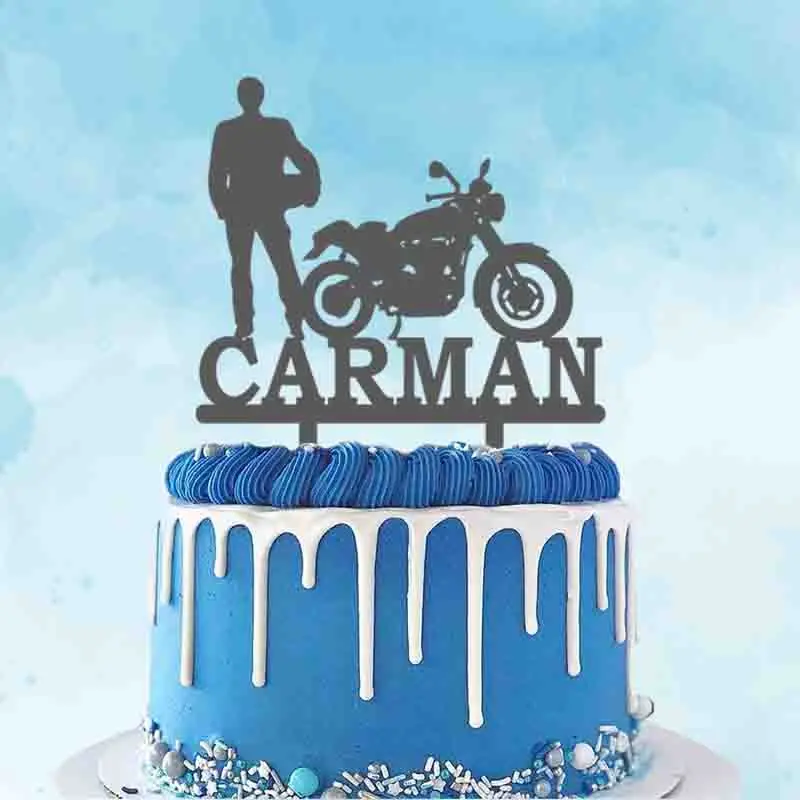 

Personalized Motorcycle Cake Topper Custom Name Man and Motorcycle Silhouette For Motorcycle Fans Birthday Party Cake Decoration