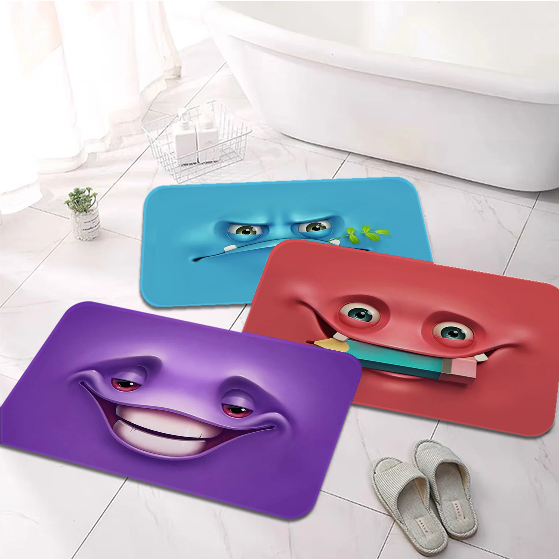 

3D funny face Kitchen Mat Entrance Doormat Bedroom Home Floor Decoration Living Room Carpet Hallway Bathroom Anti-slip Rug